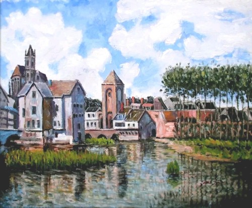 Alfred Sisley、MORET-SUR-LOING、画集画、新品額装付 Hand Painted Oil on Canvas Reproduction - Alfred Sisley's