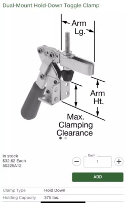 Destabilizing 317-U-1190 Dual Mount Holddown Clamp