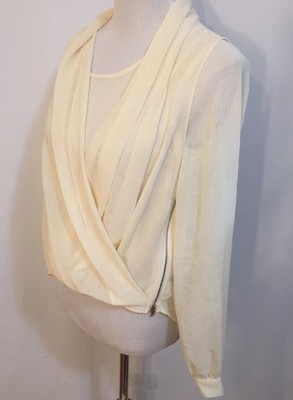 Double Zero Layered Blouse Top Semi Sheer Long Sleeve Gold Side Zipper Size S