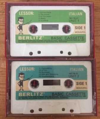 Set Pair 2 Vintage 1960s Berlitz Basic Italian Language Lessons Cassette Tapes