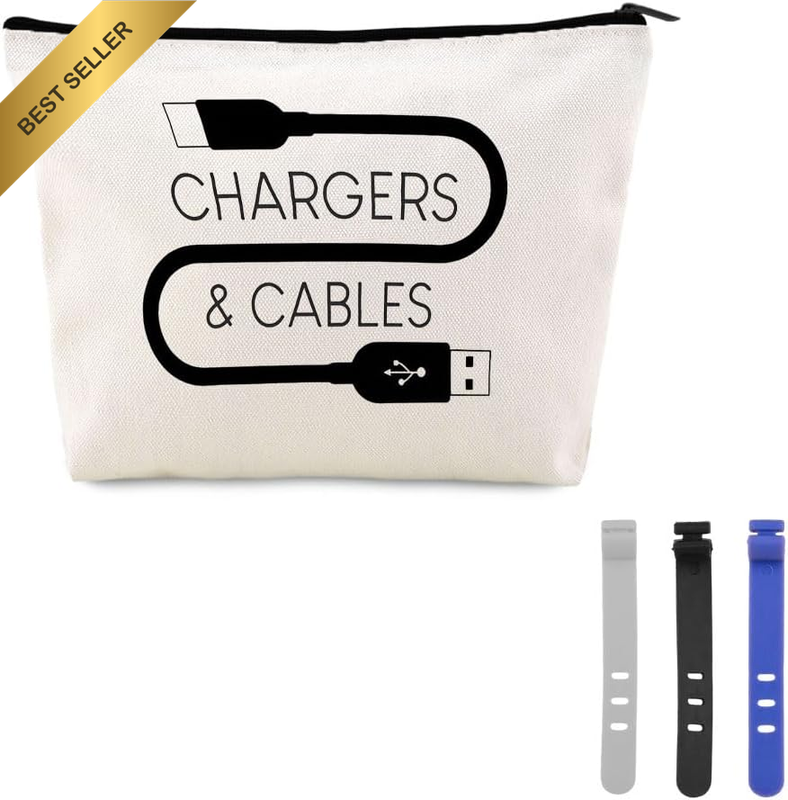 Cable Charger Organizer Bag for Backpack Travel Pouch with Zipper Canvas Chargin