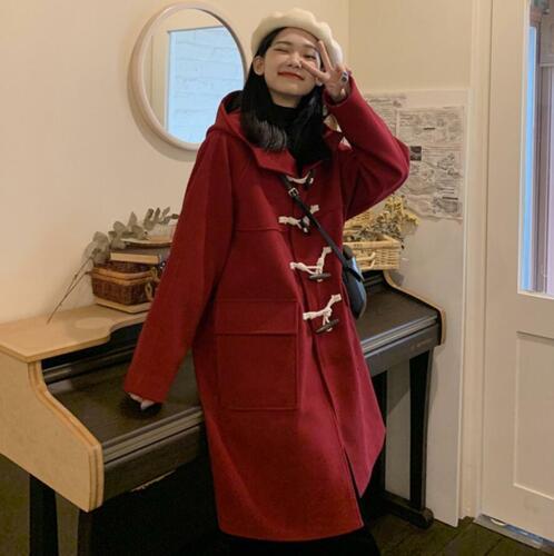Women Hooded Faux Wool Toggle Duffel Coat Winter Retro Style Women Hooded Faux Wool Toggle Duffel Coat Winter Retro Style