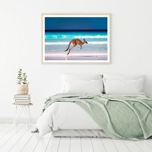 Kangaroo Running at Beach Print Premium Poster High Quality choose