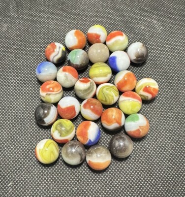 Vintage NOS Lot of 25 JABO Vitro Rainbow Swirl Glass 5/8'' Marbles USA