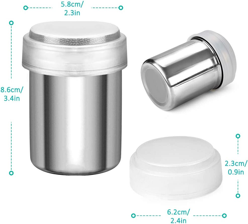 Accmor 2Pcs Powdered Sugar Shaker Duster, Cinnamon Shaker Flour Sifter, 7Oz Stai