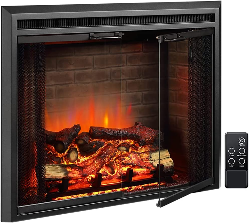 Insert With Fire Crackling Sound, Glass Door And Mesh S
