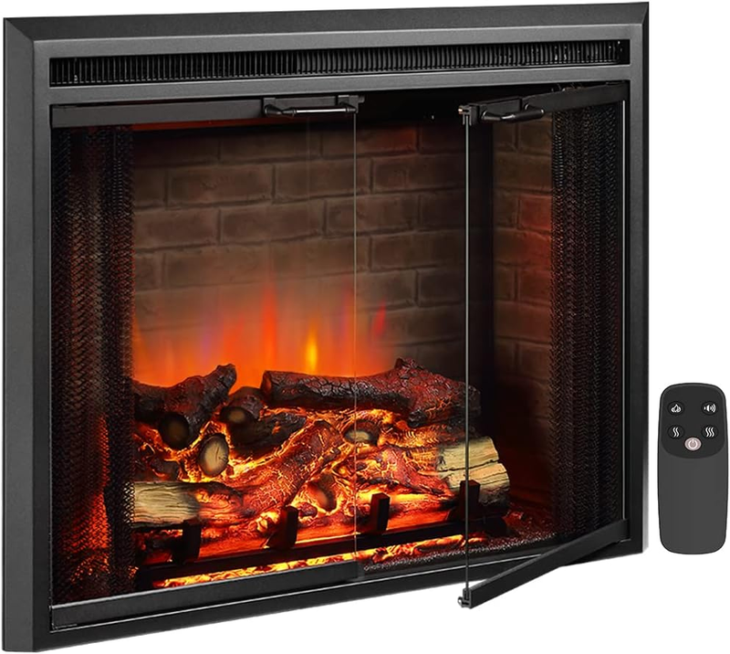 Insert With Fire Crackling Sound, Glass Door And Mesh S