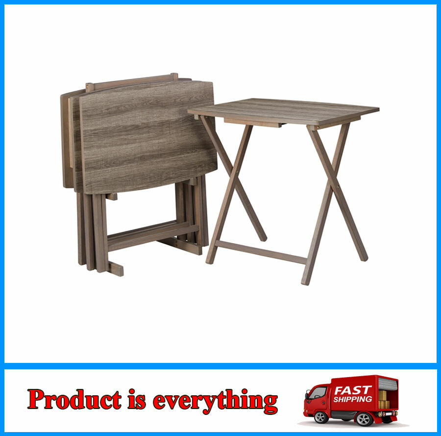 5 Piece Folding TV 4 Tray + Stand XL Oversized Set Wood ...