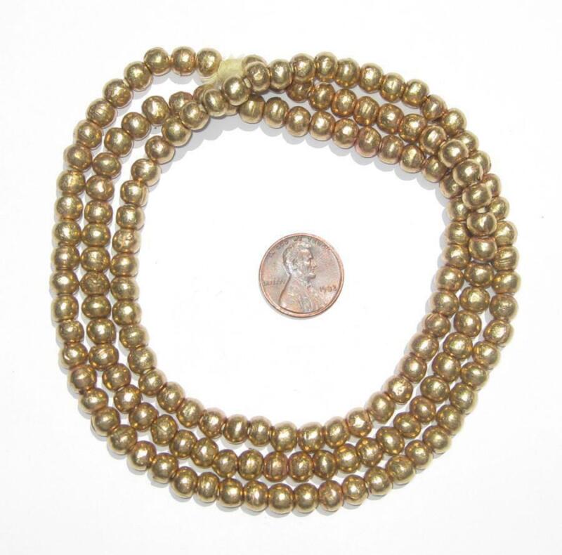 Round Brass Ethiopian Beads 6-7mm African Large Hole 30 Inch Strand Handmade