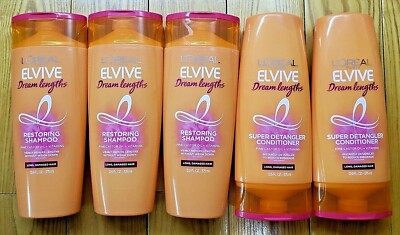5 X LOREAL PARIS ELVIVE DREAM LENGTHS 3 X SHAMPOO, 2 X CONDITIONER 12.6oz