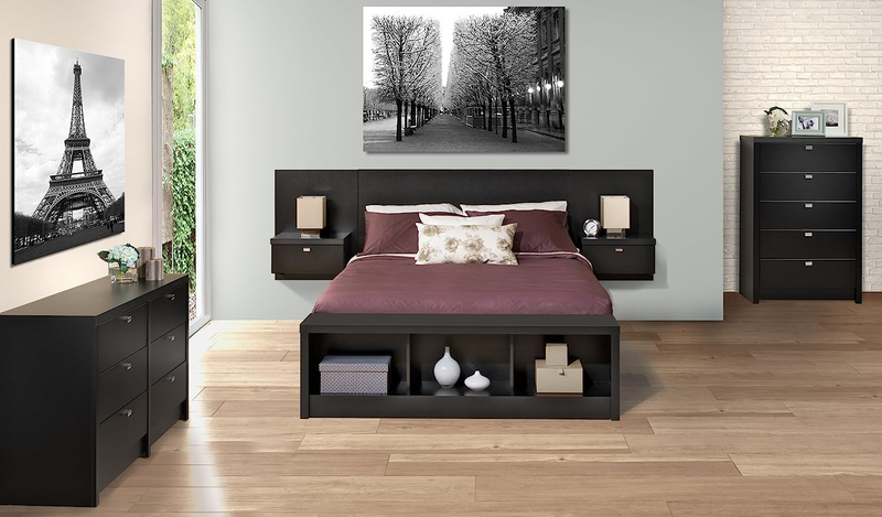 Series 9 Designer Floating Queen Headboard with Nightstands, 107.25" W X 31.5" H