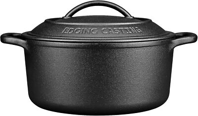 Pre-Seasoned Cast Iron Dutch Oven Pot with Lid Dual Handle Round 7 Quart Black