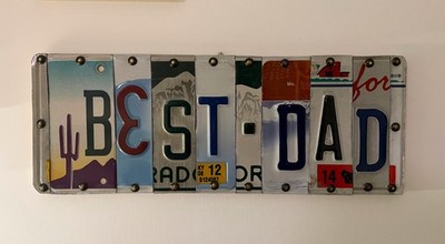 Pannello scritta lettere BEST DAD da targhe americane ORIGINALI Festa del Papà