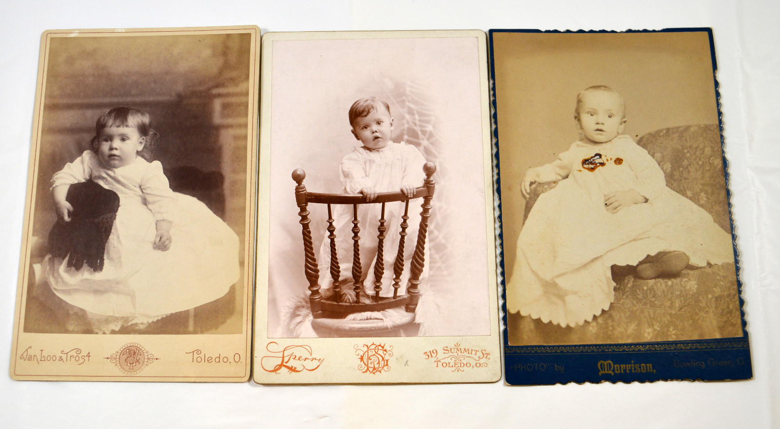Antique Cabinet Card Photos LOT of 3 Photos Babies Toddlers CUTE Toledo OH Area