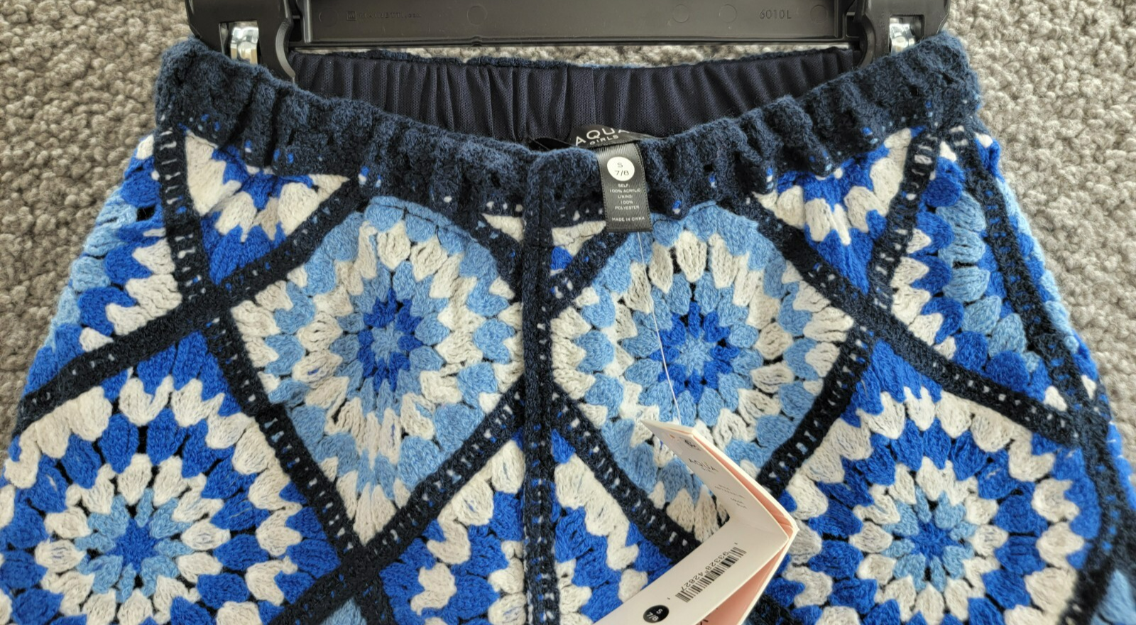 AQUA Allover Crochet Shorts Girls' S (7-8) Blue Multi Elastic Waist Pull On - Picture 3 of 16