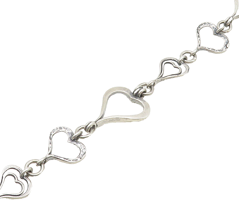 ISRAEL 925 Sterling Silver Vintage Open Love Hearts Chain