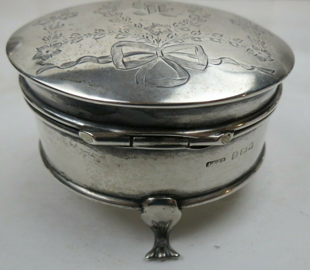 Nice Claw Footed Antique Sterling Silver Jewelry Box Birmingham England 1910