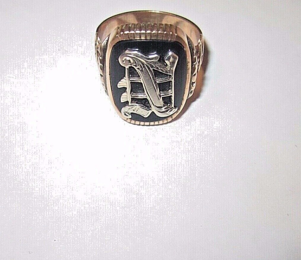 Antique VTG Art Deco Exotic Big 10K Onyx N Signet Monogram Estate Ring Sz.9