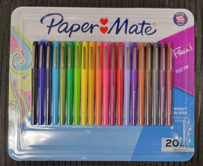 Paper Mate Flair Medium Point Guard Felt Tip Pens No Bleed Assorted Colors 20 Pk