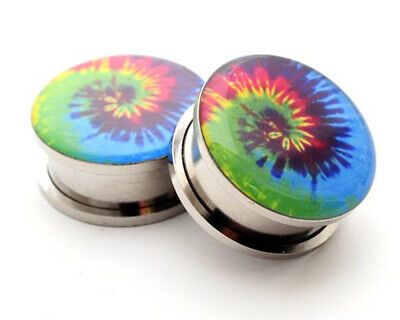 Pair of Screw on Picture Plugs gauges Choose Style and Size 16g thru 1 inch