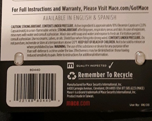 LOT (2) MACE Brand OC Pepper Spray Mini Keychain Self Defense Exp 06/2023 ?NEW?