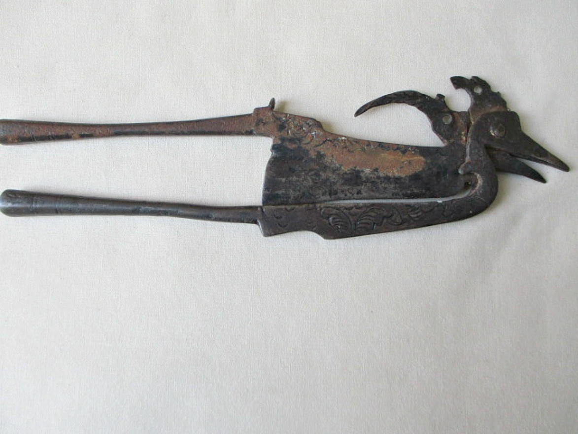 Vintage BETEL  NUT CUTTERS,Wrought IRON,Bird's Head,Chased Handles,19th Cent.