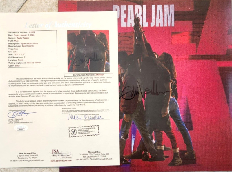 Eddie Vedder Signed Ten Album W/ Jsa Loa #xx98464 Vinyl Pearl Jam