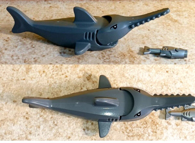 LEGO SHARK Sawtooth Saw Fish Tooth FREE Chum Bait Printed Face Movable Jaw Ocean