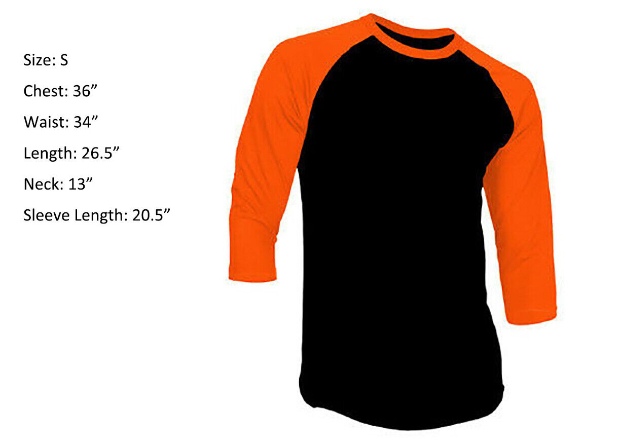 Обычная футболка с рукавом 3/4 Бейсбольный джерси реглан Спортивная мужская Черный Оранжевый S