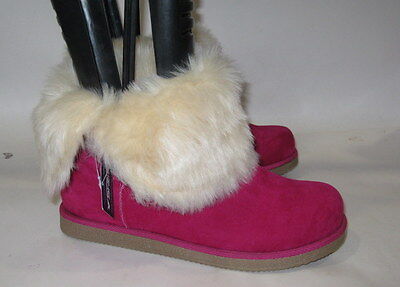Fuchsia/Gold Button Winter Warm Flat Ankle Sexy Boot Size 6