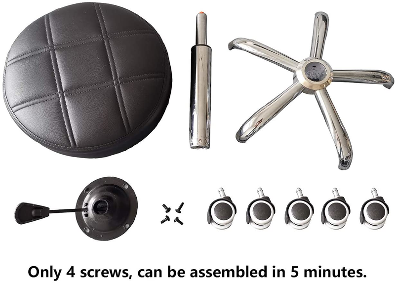 KKTONER Round Rolling Stool Chair PU Leather Height Adjustable Shop Stool Swi...