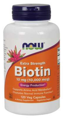 NOW Foods Biotin 10 mg 10,000mcg Extra Strength Veg Capsules 07/2025EXP 10000