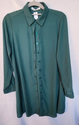 Three Eighty Two Christmas Dark Green Tunic Button Down Dress Top XS  Flowey NEW