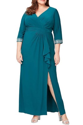 Женское платье Alex Evenings с рукавом 3/4, Изумрудно-зеленое, 16W