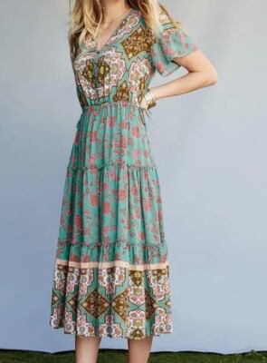 Matilda Jane Women s Sz Small Dream Chasers Down To Earth Boho  Dress Adj Waist