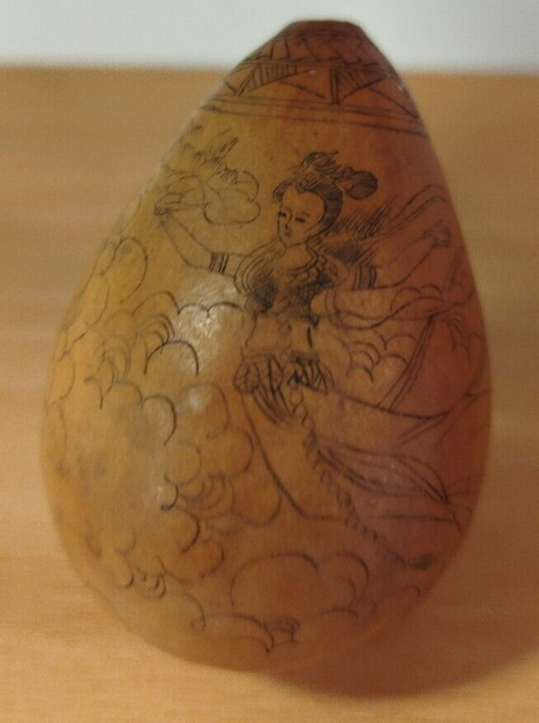 Calebasse Bois Asie Motifs Asiatique Art Ethnique Chine 9ve 29/12
