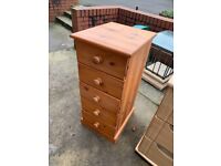  Solid Pine 5 Drawer Tallboy Unit with Slatted / Dovetail Drawers
