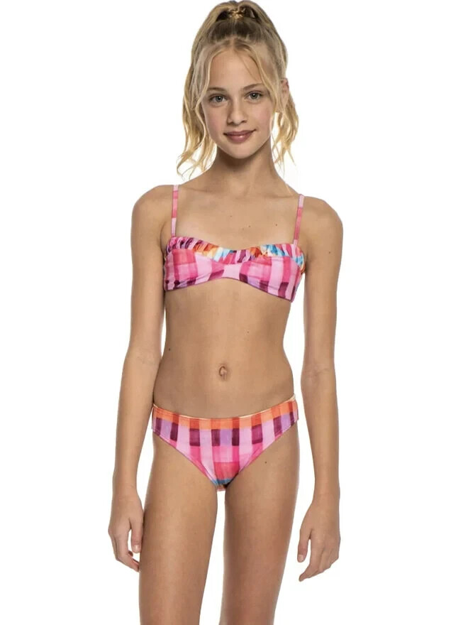 Peixoto Emmy Two Piece Swim Suit Girls' 8 Multi Check Adjustable Straps Pullover - Picture 1 of 23