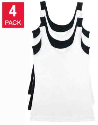 Felina Womens 4 Pack Cotton Blend Basic Reversible Tank Top Size S, M, L, XL