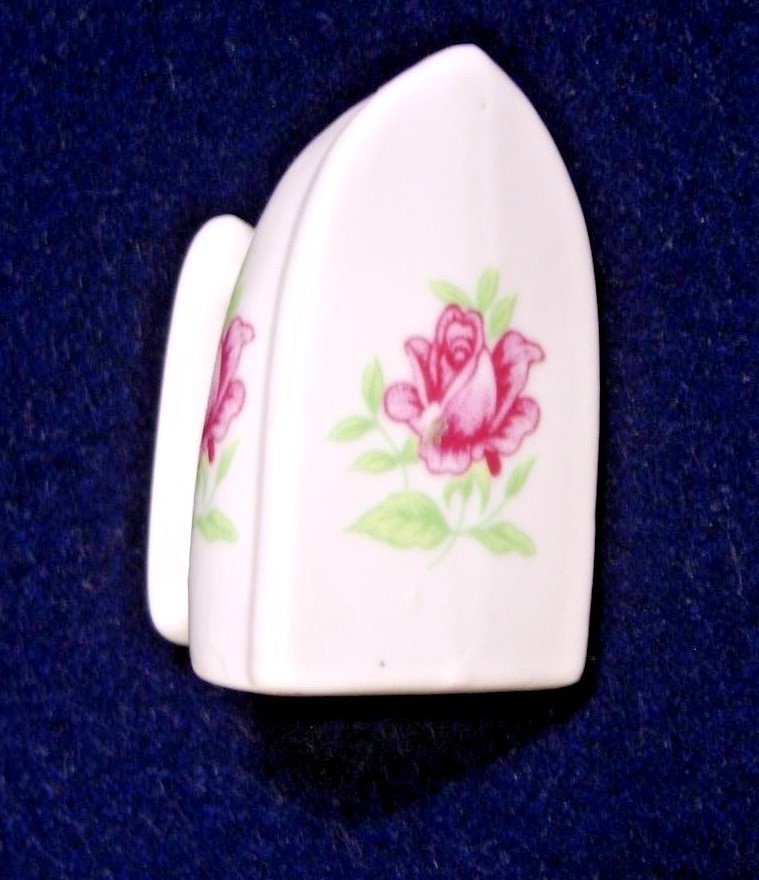 Vintage Porcelain Toothpick Holder - Iron Shape with Flower Design