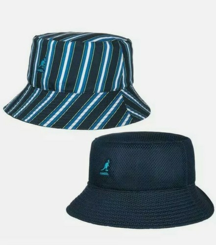 KANGOL Reversible Men's Double Pattern Striped Navy Blue Bucket Hat, Size S