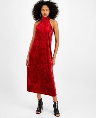 

BAR III ПЛАТЬЯ Женское свободное платье макси с застежкой-молнией и без рукавов с лямкой на шее, Красный