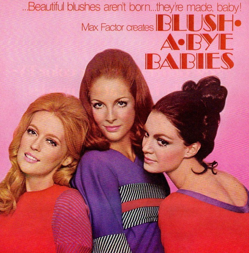 Vintage Beauty Fashion ad Max Factor 1969 Blush A Bye Babies Beautiful makeup ad
