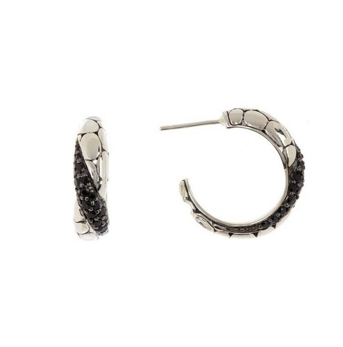 Pre-owned Kali $650 | John Hardy Silver  Lava Small Hoop Earrings Pave Black Sapphire
