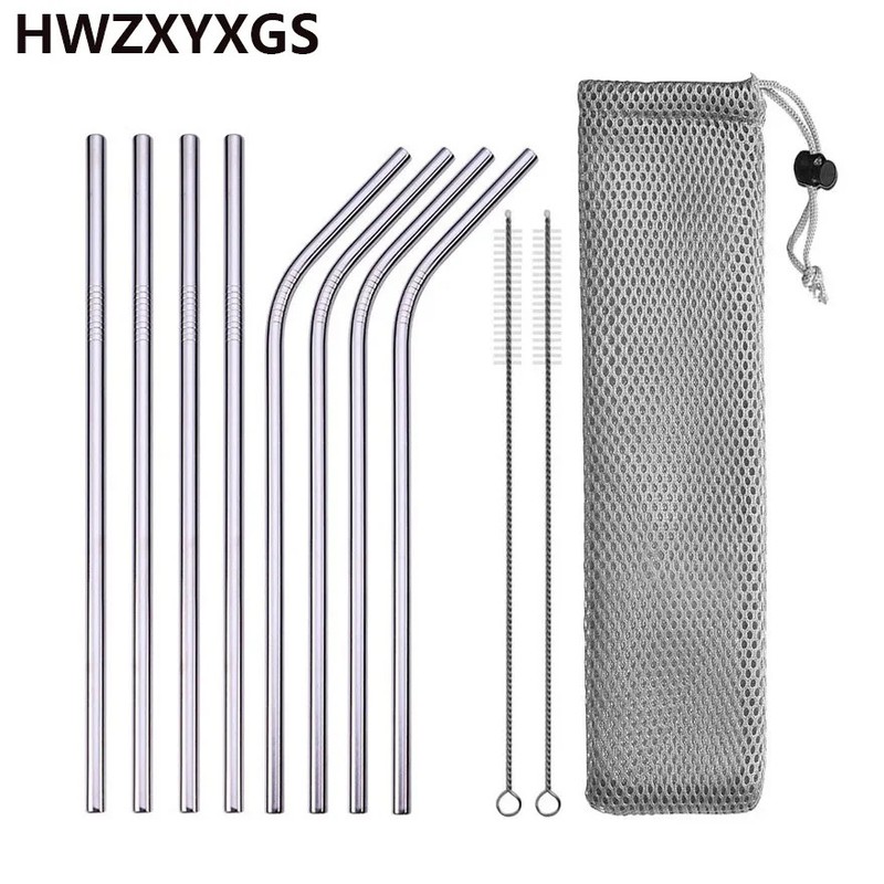 Reusable Drinking Straw 304 Stainless Steel Straws Straight Bent Metal Straw wit