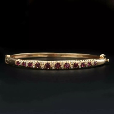 5Ct Round Lab-Created Red Garnet Ladies Bangle Bracelet 14K Yellow Gold Plated