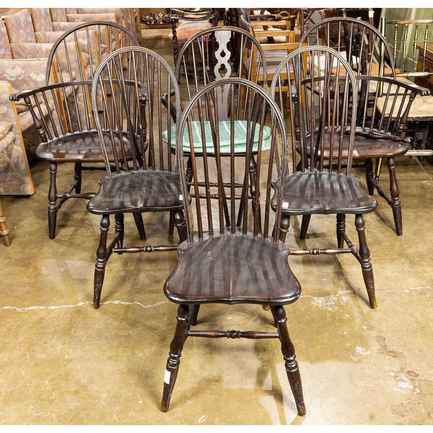 ASSEMBLED SET OF 6 EARLY 20TH CENTURY WINDSOR STYLE CHAIRS