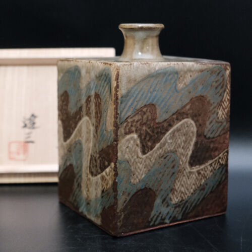 0119a Tatsuzo Shimaoka Japanese Mingei Mashiko Ware pottery Vase With Box