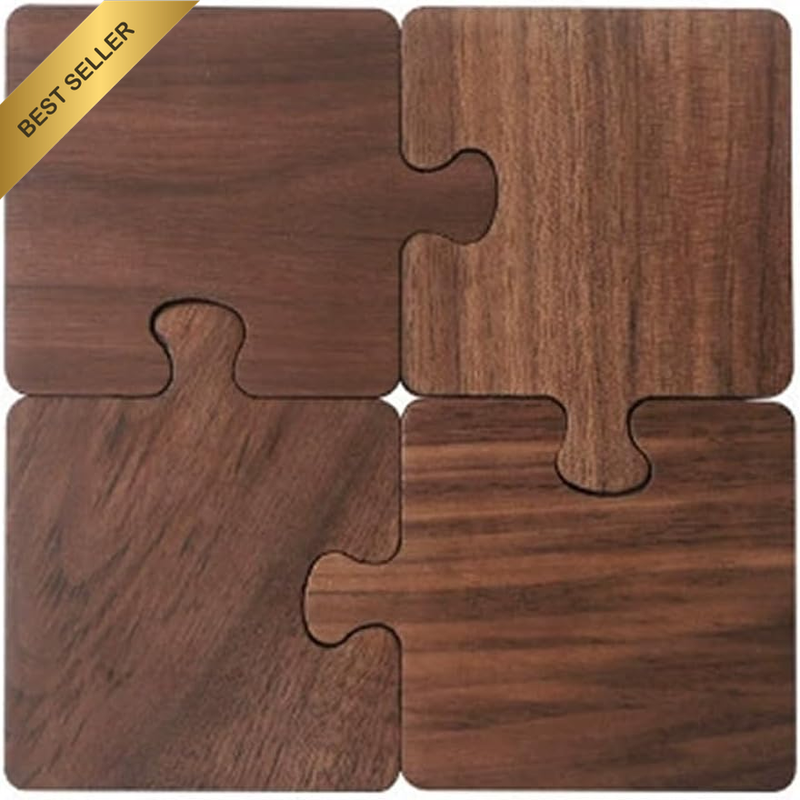 4 Pack Walnut Wooden Coasters,Creative Puzzle Coaster,Wooden Coffee Coaster,Plat