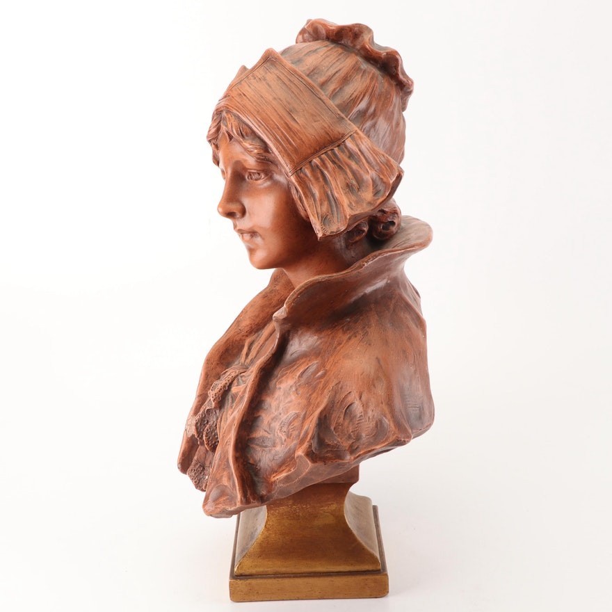 Ceramic Bust of a Woman by Belgian Sculptor Gustave Van Vaerenbergh